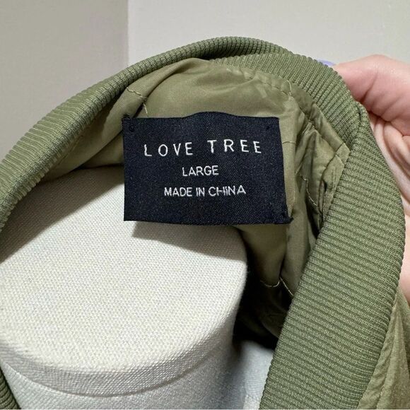 Love Tree Olive Green zip up Bomber jacket‎ size L - Picture 3 of 3